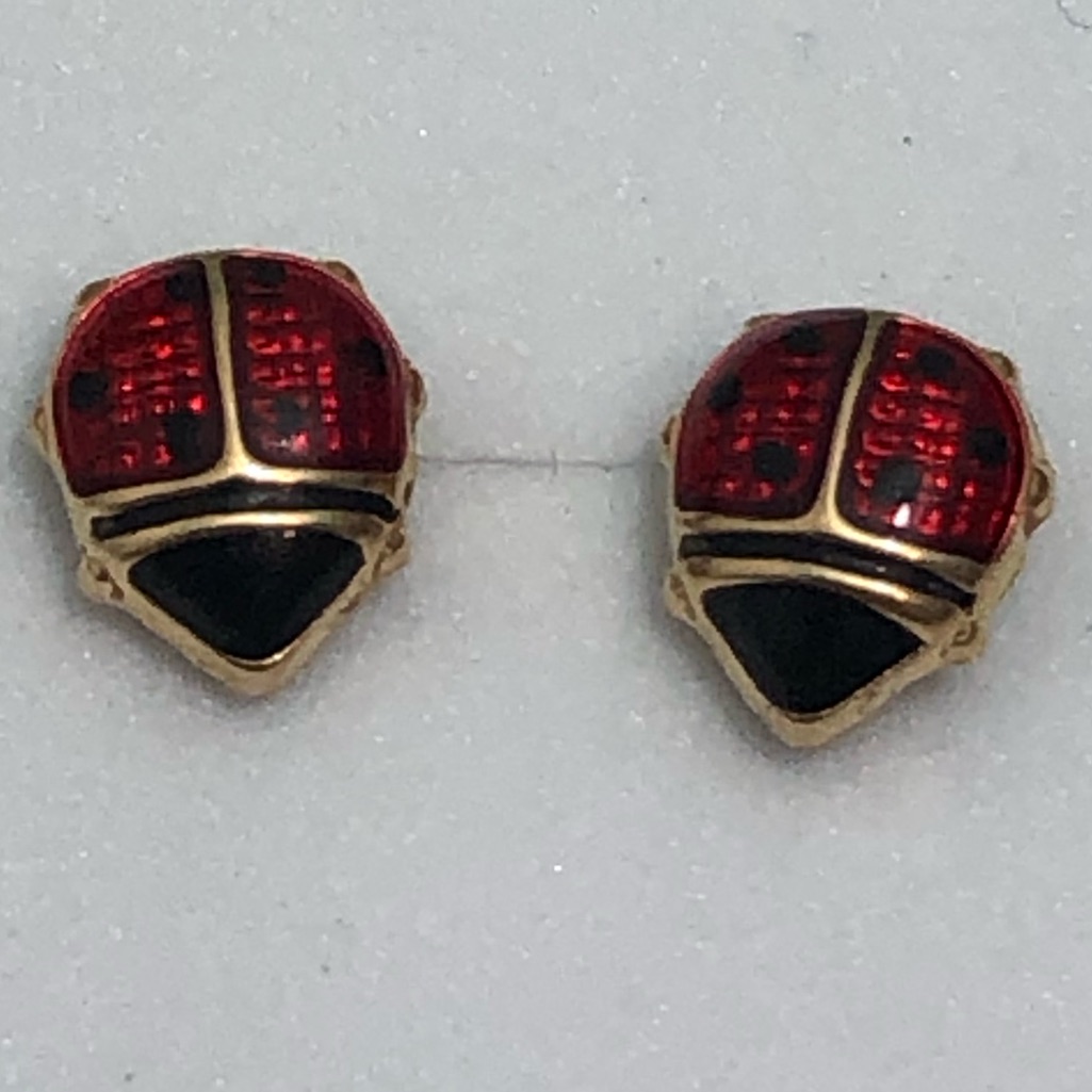 Designer Jacmel Jewelry Jcm 14k Yellow Gold Enamel Lady Bug Stud Earrings